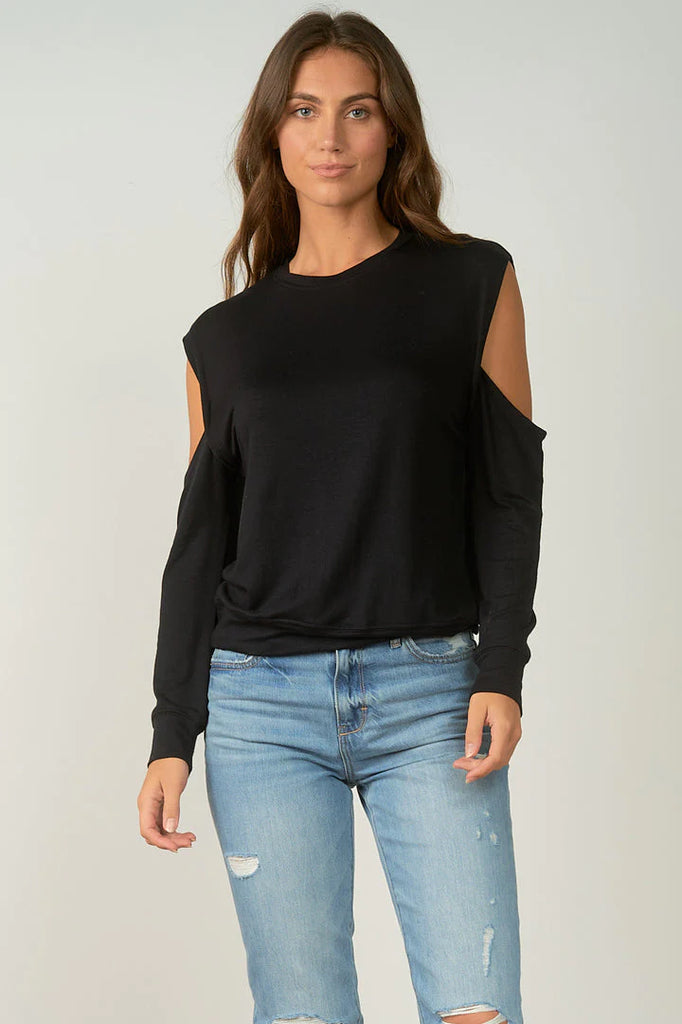 Elan Olive Green Slit Arm Crew Neck Top