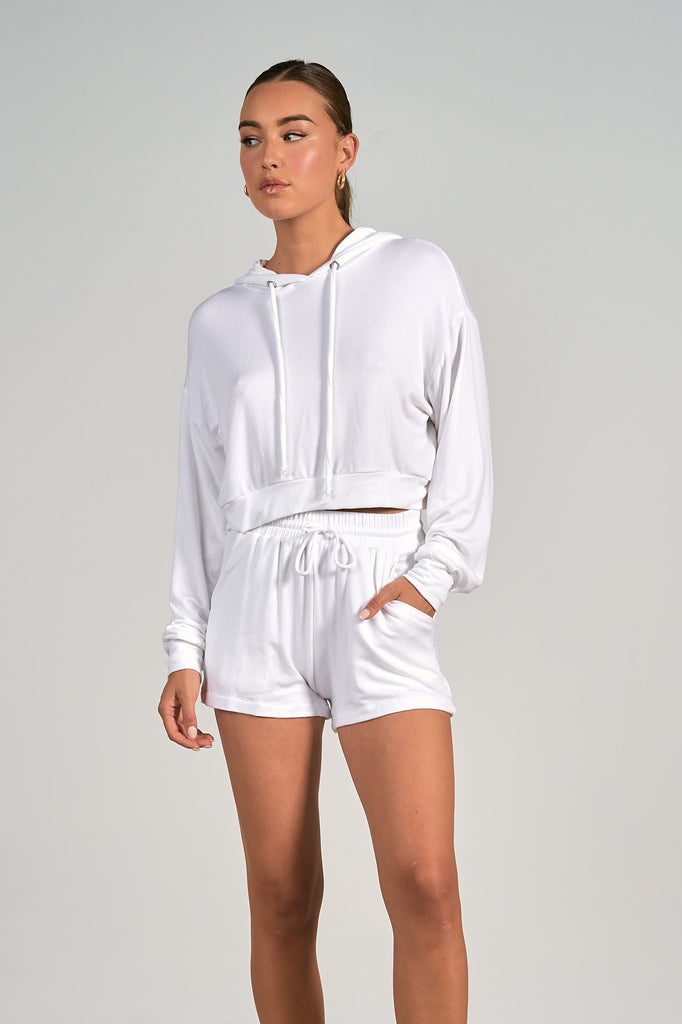 Elan White Long Sleeve Hoodie Top