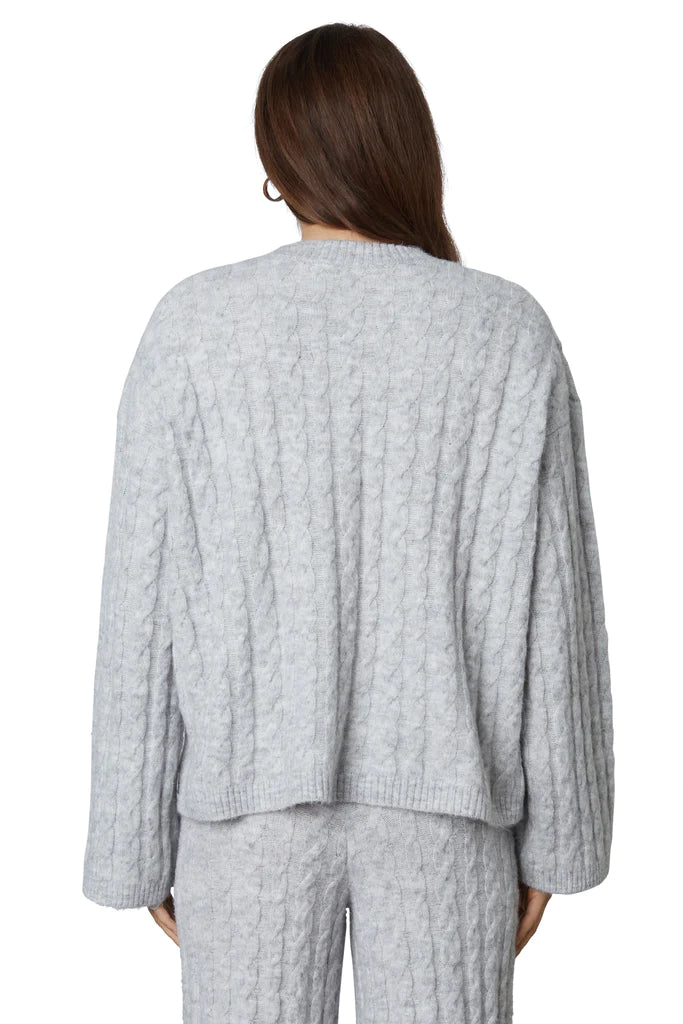 NIA Grey Cable Knit Wide Sleeve Sweater