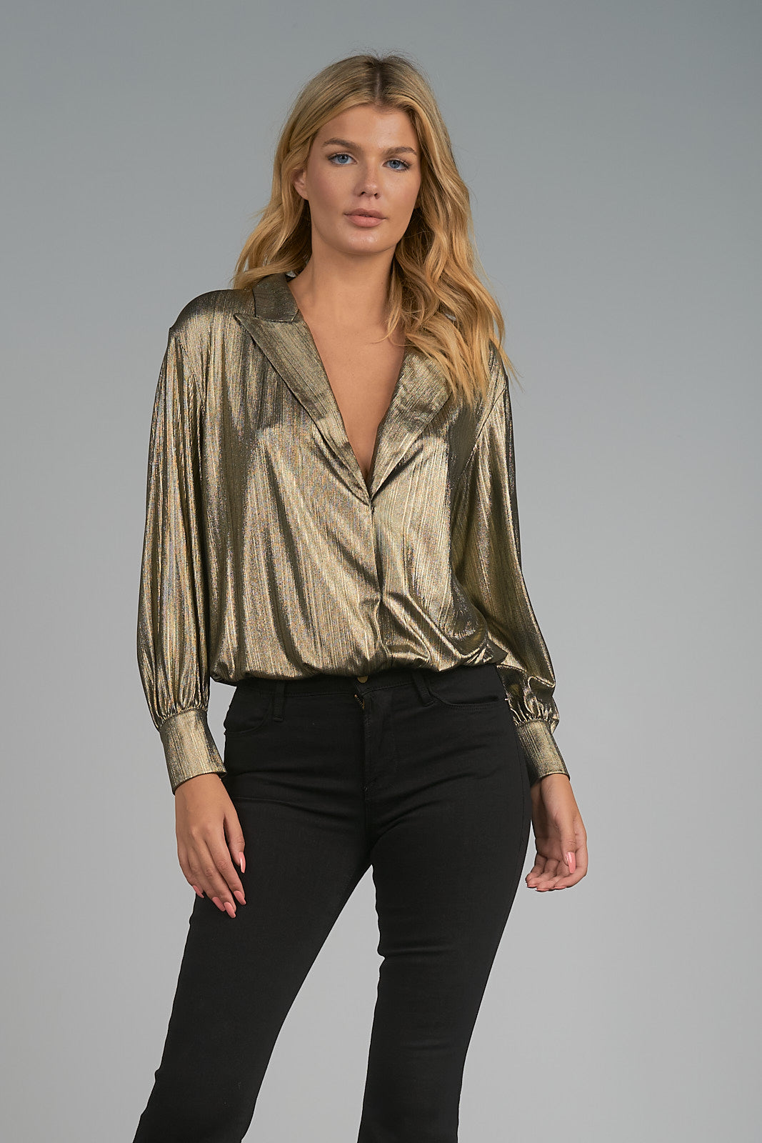 Elan Gold Long Sleeve Crossover Top