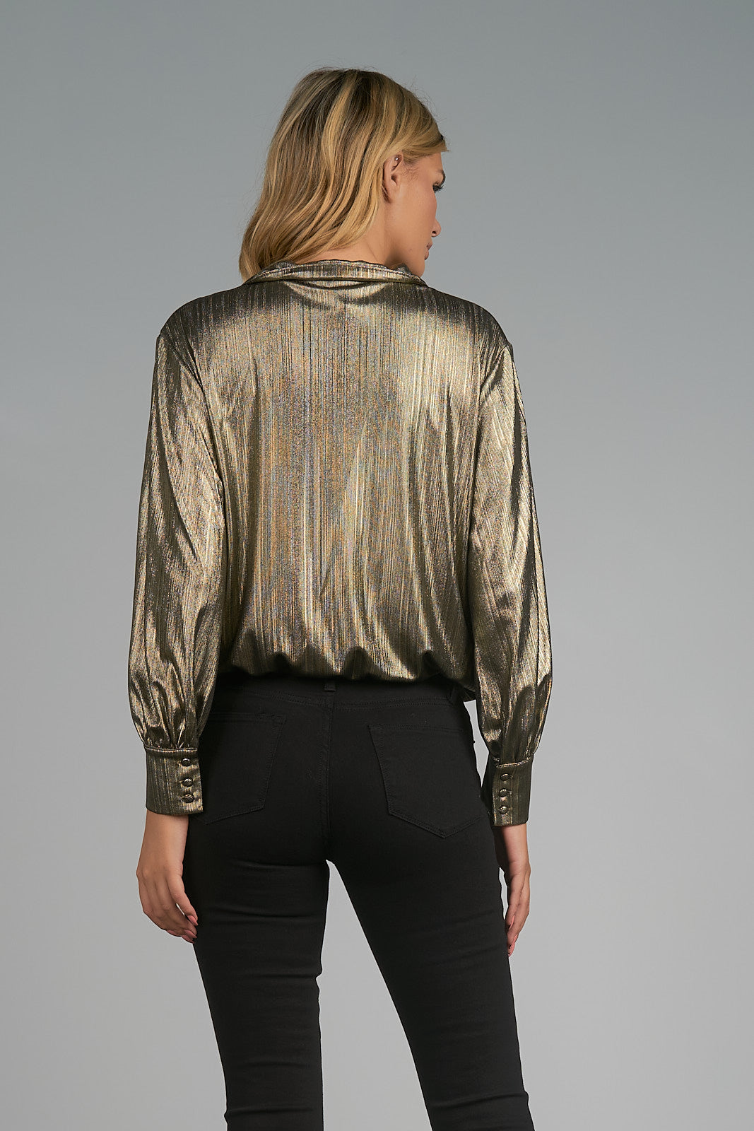 Elan Gold Long Sleeve Crossover Top