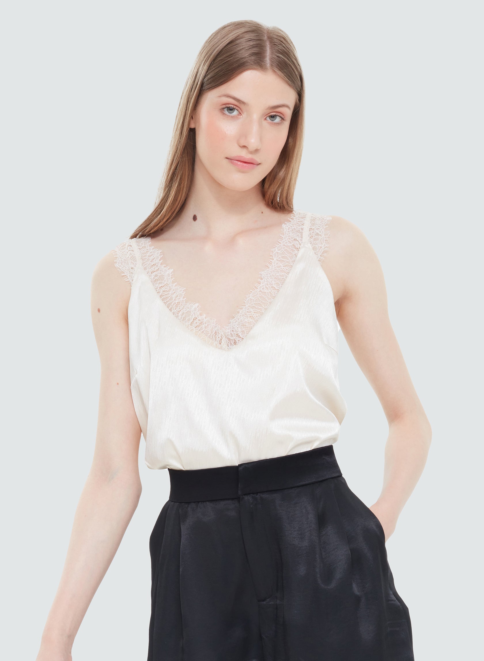 Black Tape Pearl Lace Trim Cami at Maria Vincent Boutique