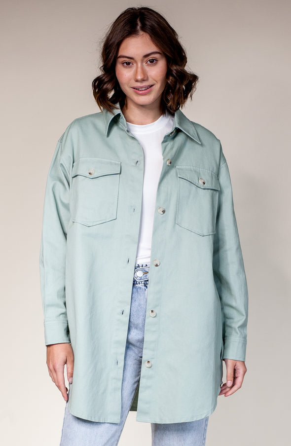 Pink Martini Sage Green Twill Shacket