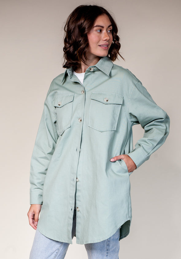 Pink Martini Sage Green Twill Shacket