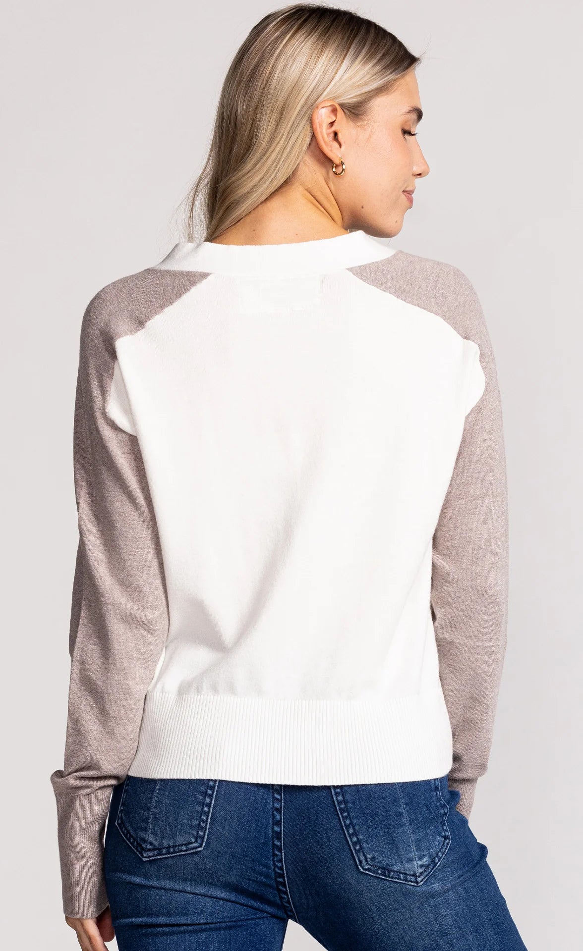 Pink Martini White Beige Colorblock Cardigan Sweater