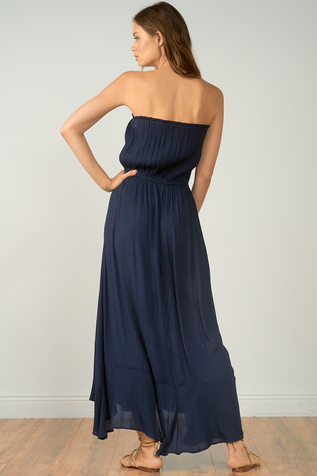 Elan Navy Strapless Front Slit Maxi Dress Elan Navy Strapless Front Slit Maxi Dress