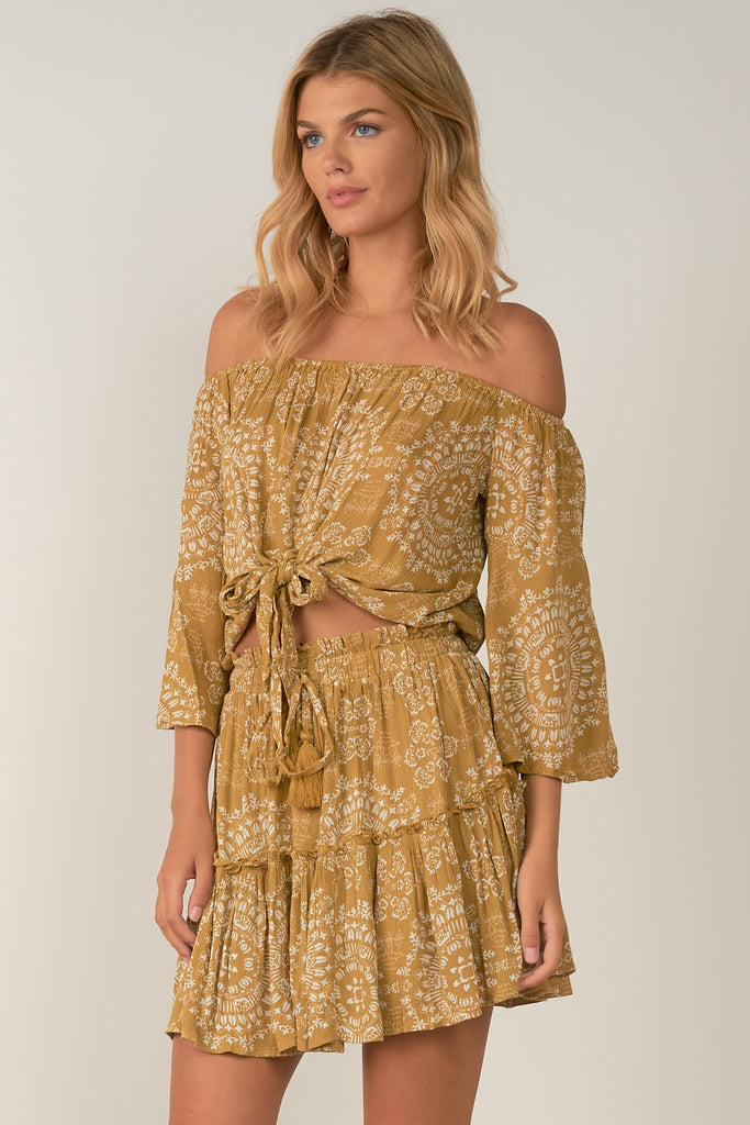 Elan Goldenrod Off The Shoulder Tie Top