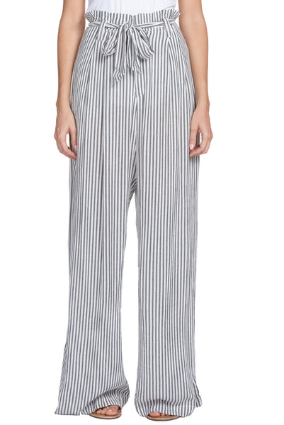 Charcoal/White Stripe Pants with Tie Belt