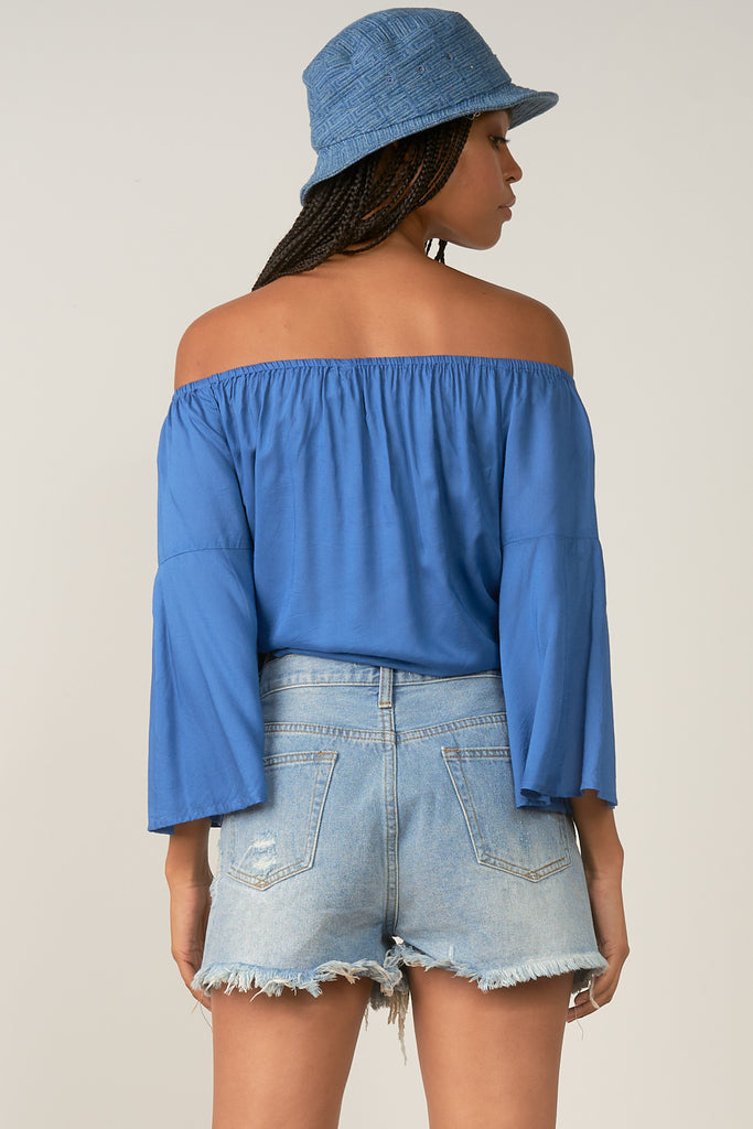 Elan Off the Shoulder Top with Front Tie