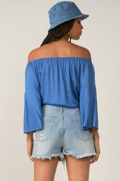 Elan Off the Shoulder Top with Front Tie