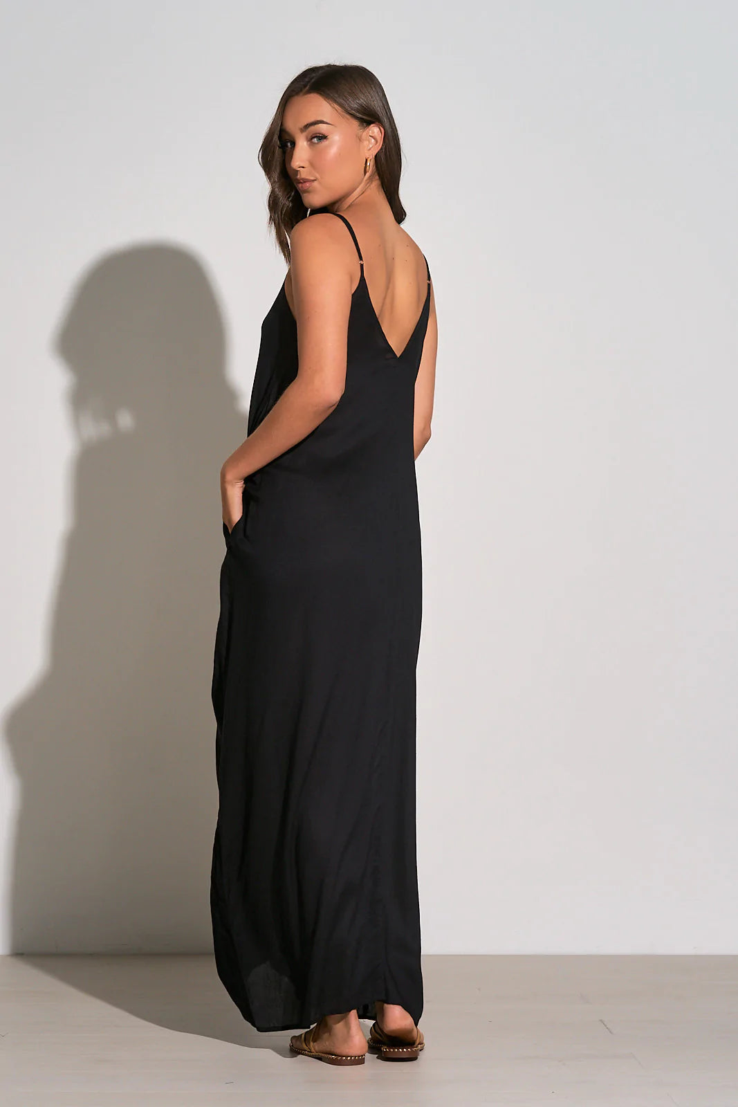 Elan Black Spaghetti Strap Maxi Dress