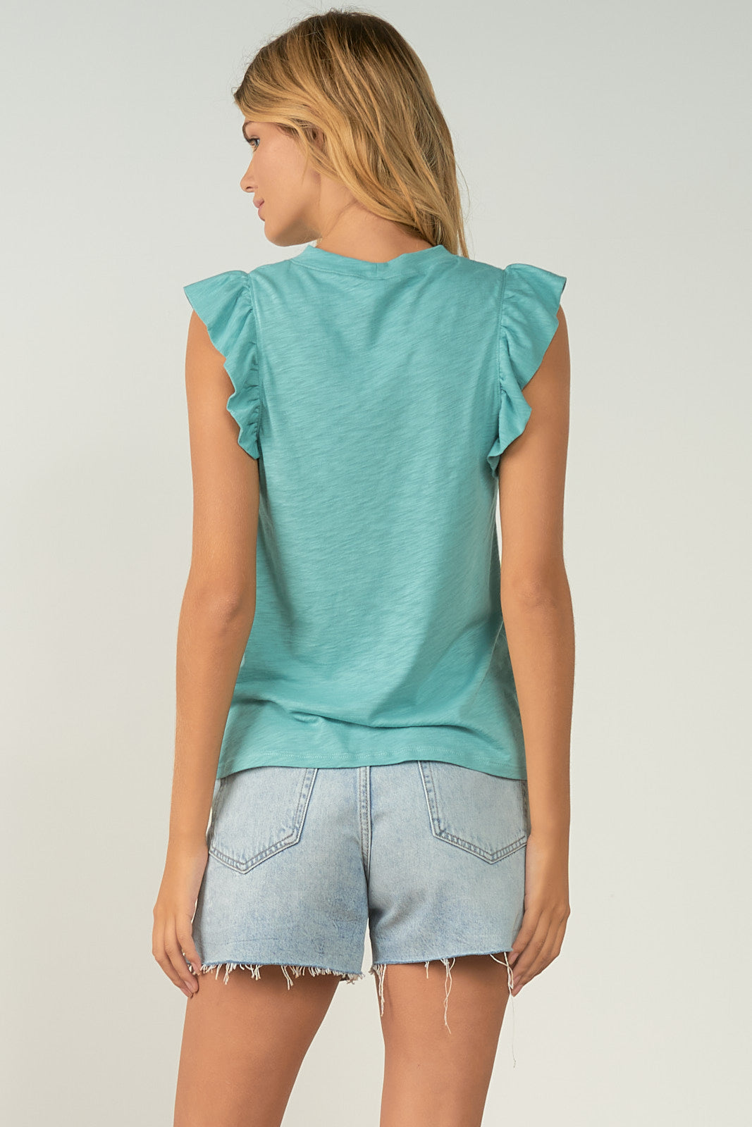Elan Sleeveless Ruffle Top