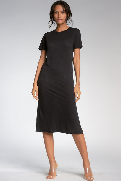 Black Short Sleeve Midi Dress