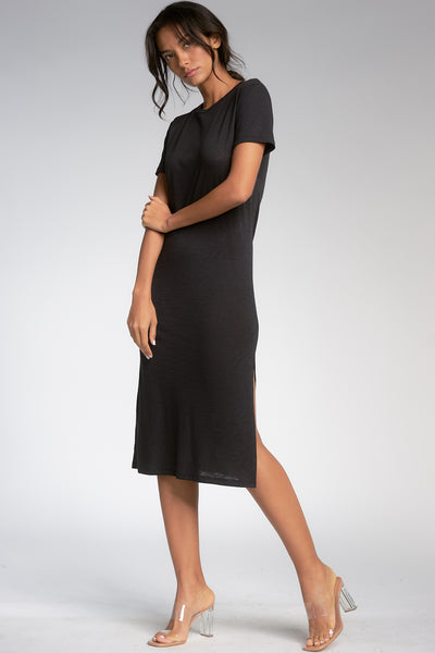 Black Short Sleeve Midi Dress