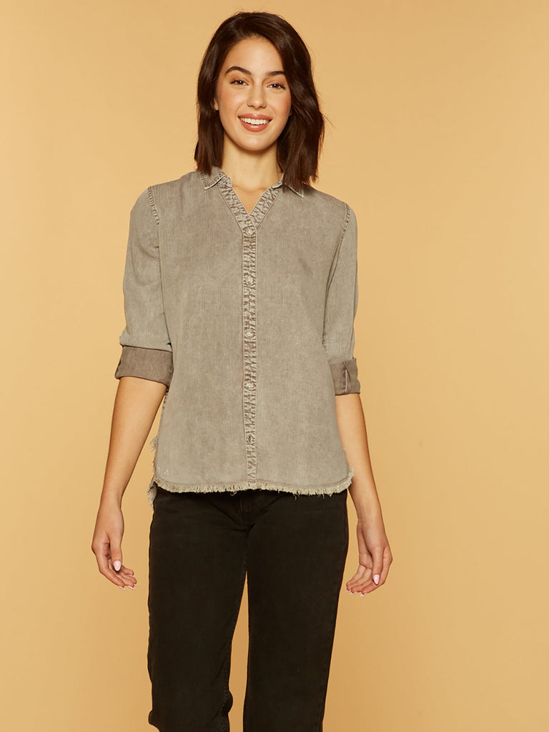Thread & Supply Grey Acid Wash Button Down Top