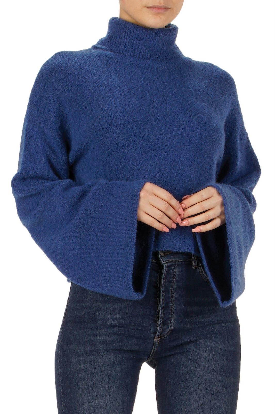 Cropped Turtleneck Sweater with Bell Sleeves