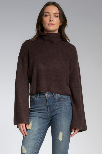 Cropped Turtleneck Sweater with Bell Sleeves