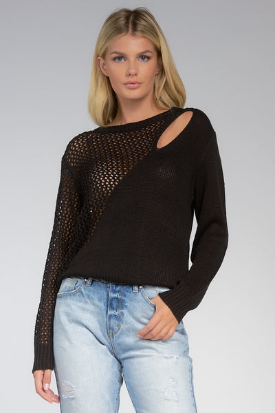 Black Shoulder Slit Sweater