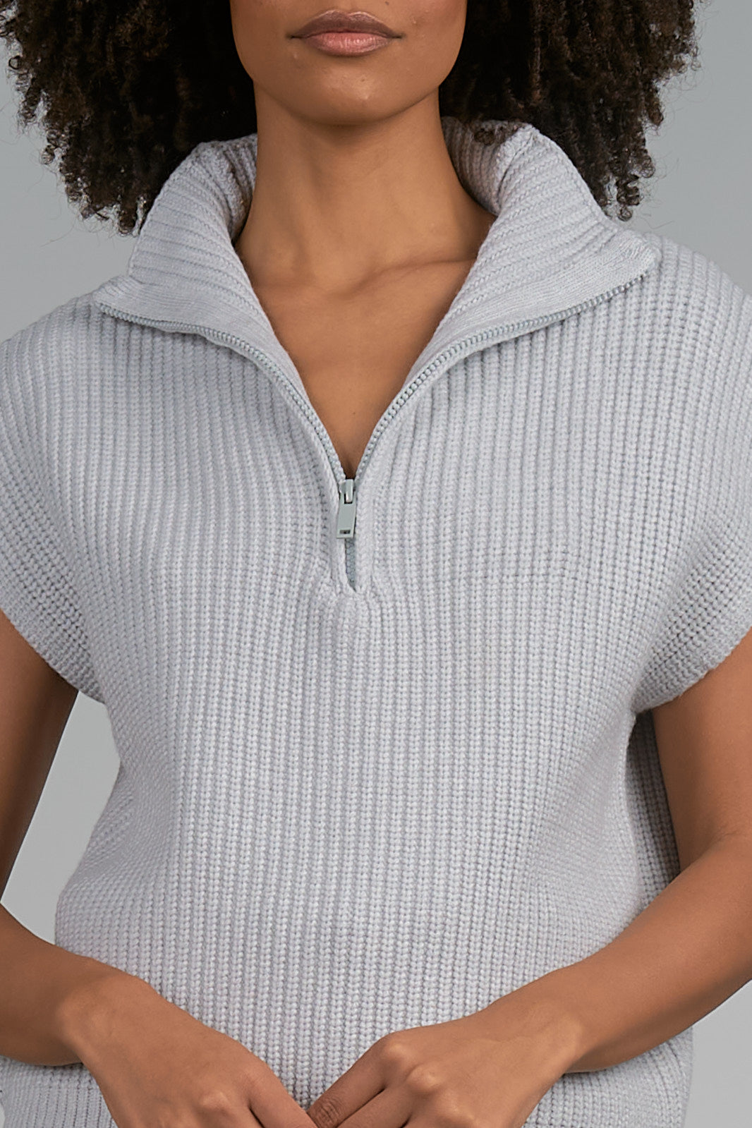 Elan Grey Cap Sleeve 3/4 Zip Sweater