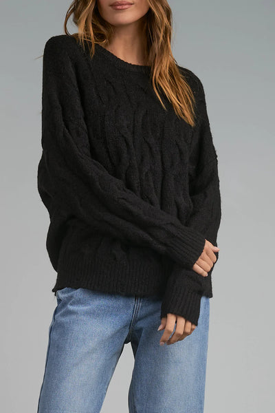 Elan Jolly Black Cable Knit Sweater