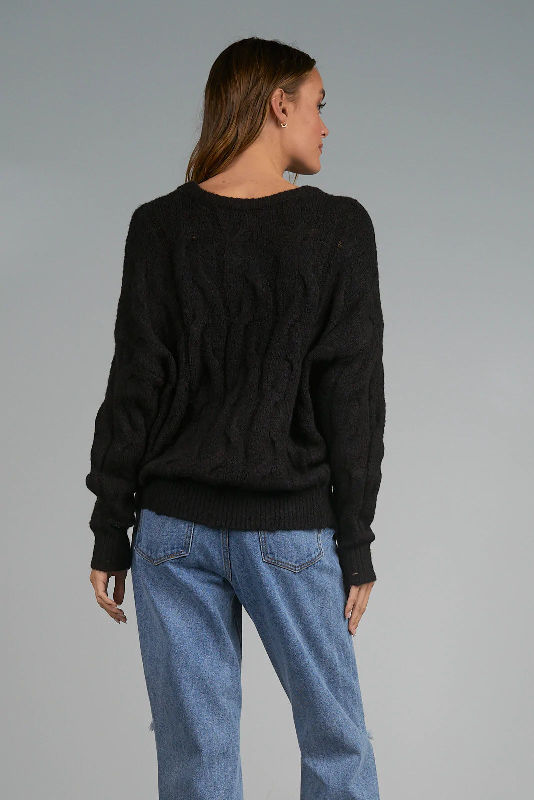 Elan Jolly Black Cable Knit Sweater