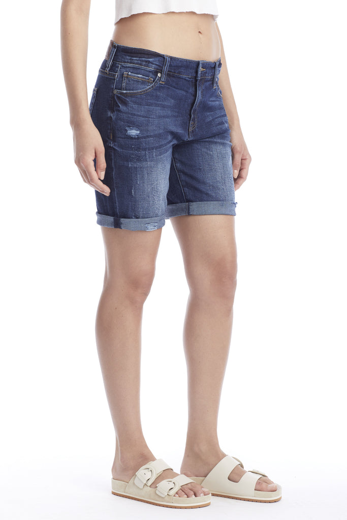 Dark Denim Rolled Denim Shorts