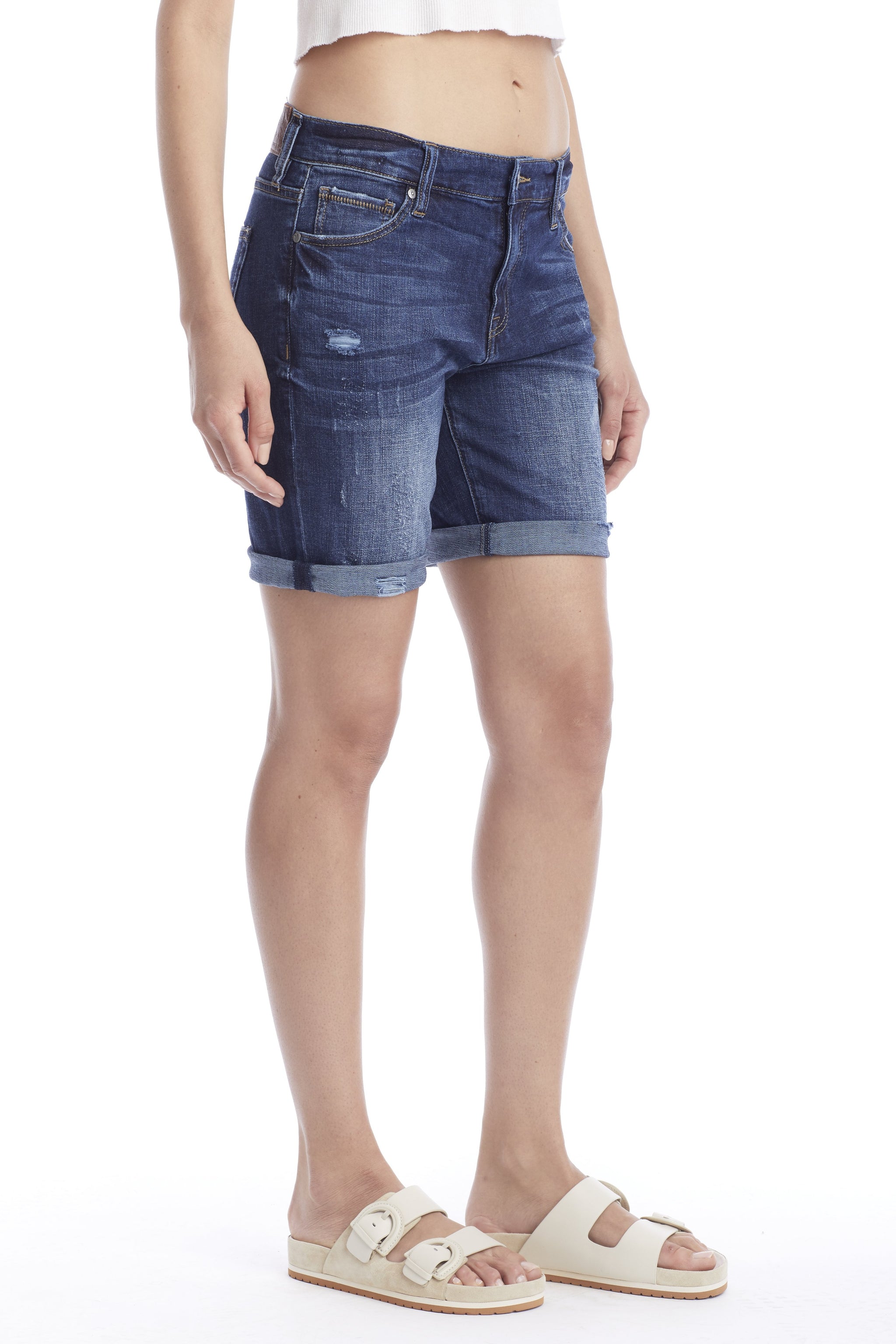 Dark Denim Rolled Denim Shorts
