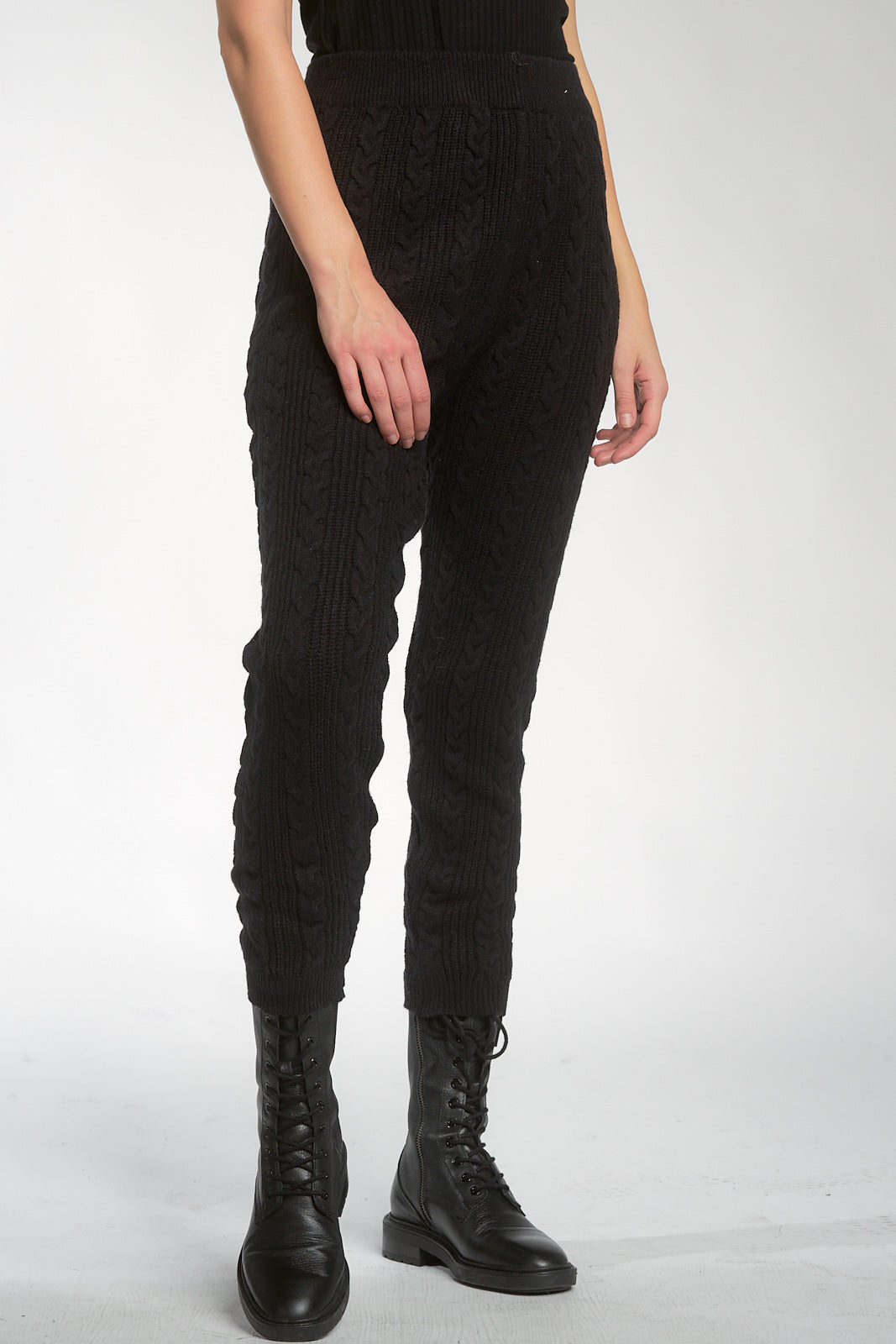 Black cable knit sweater pants
