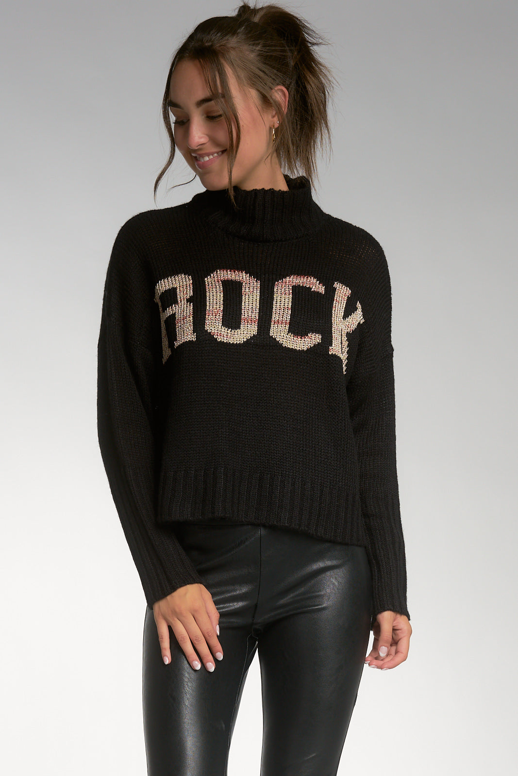 Elan Black Mock Turtleneck Rock Sweater