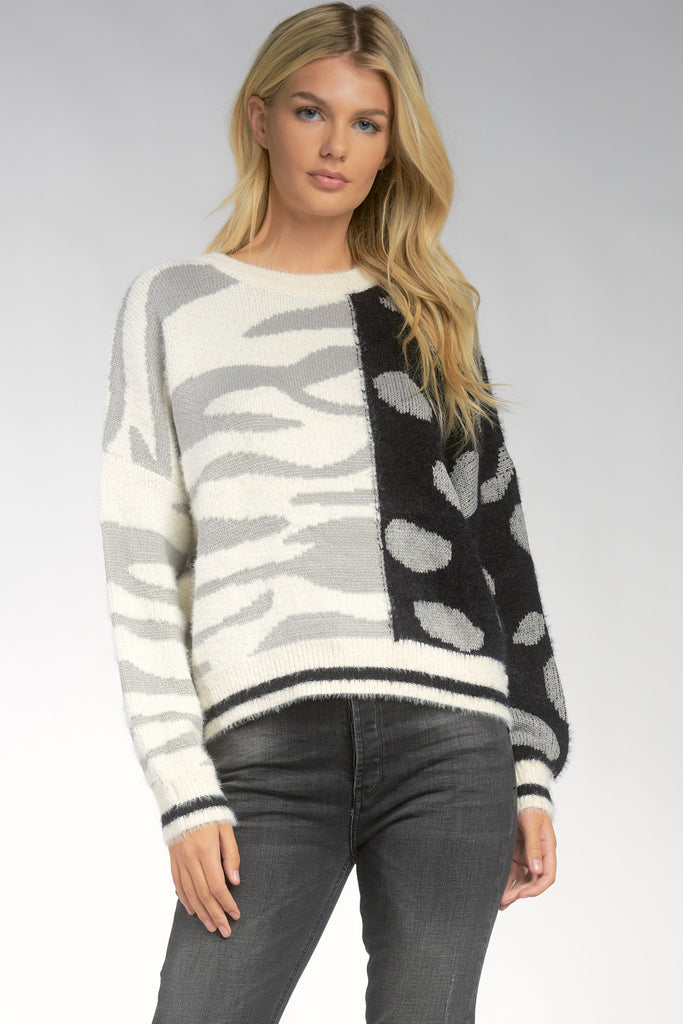 Color Block Animal Print Sweater