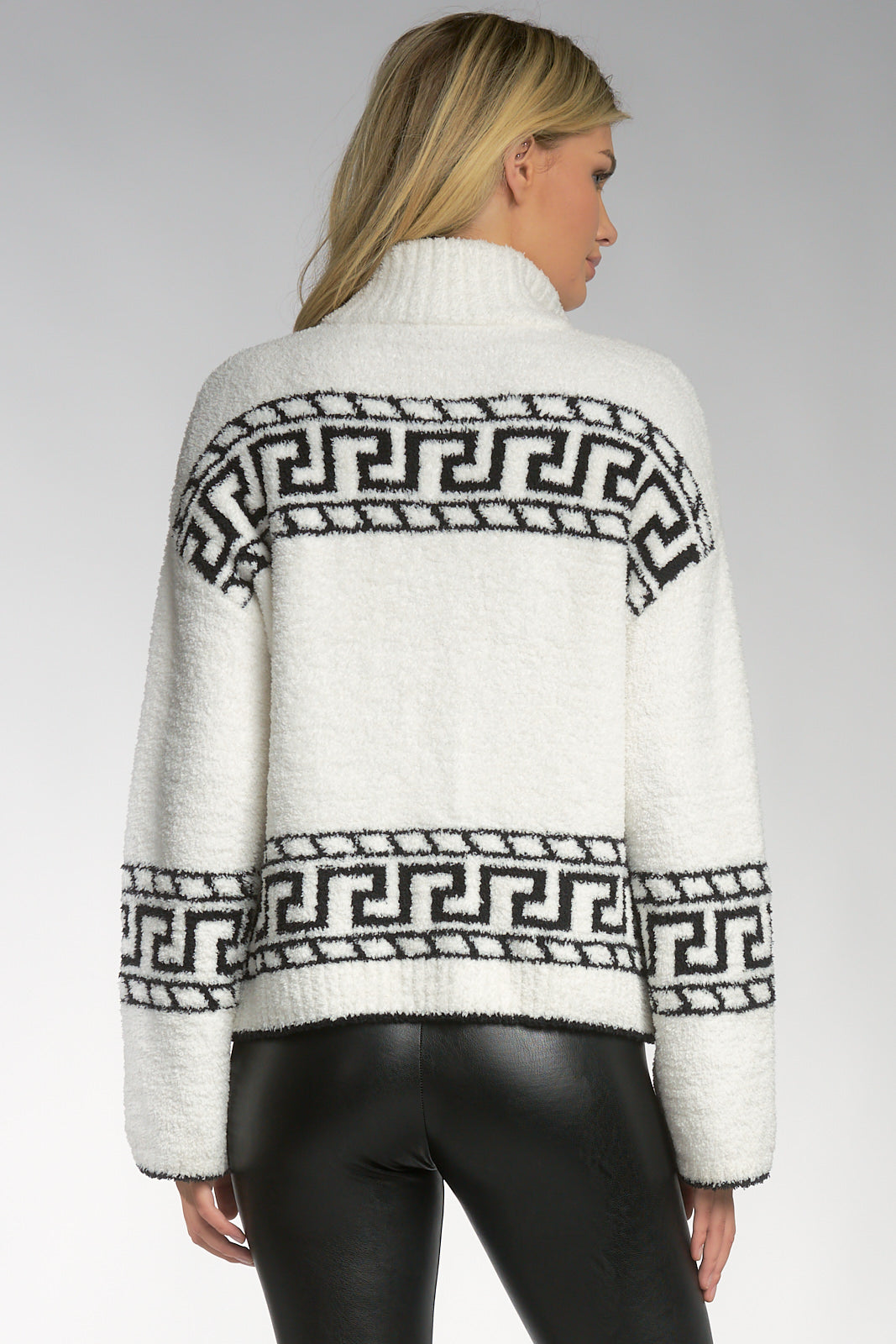 Elan Off White and Black 3/4 Zip Sweater