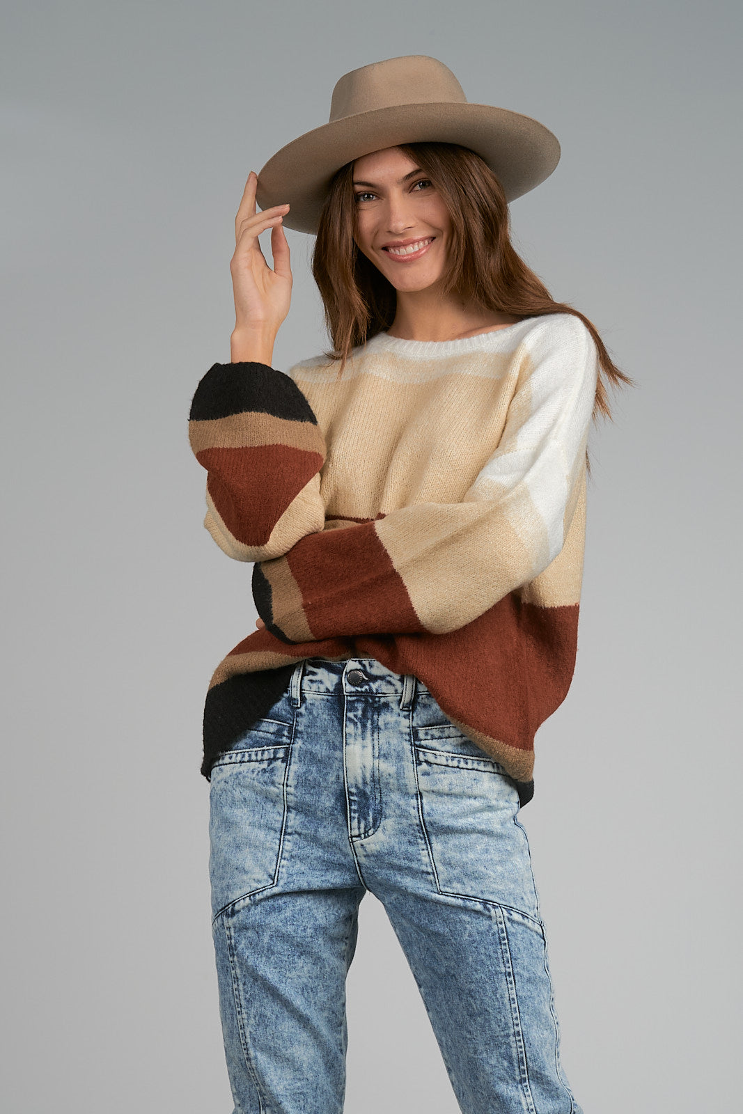 Elan Copper Stripe Crewneck Sweater
