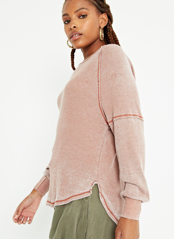 Salted Carmel Burnout  Thermal Henley Top