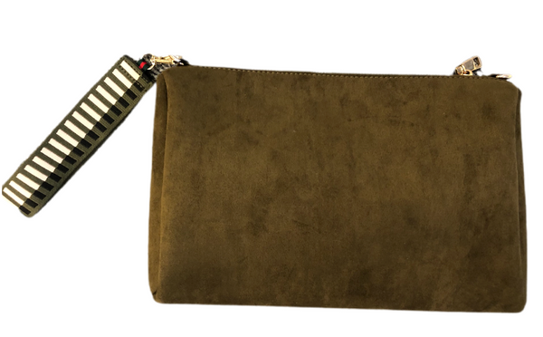 Faux Suede Zip Top Cross Body Bag Removable Wrist Strap