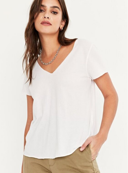 White Short Sleeve V-Neck Tee