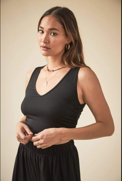 Black V-Neck Ruched Crop Top