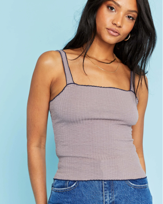 Dusty Lavender Square Neck Contrast Tank Top