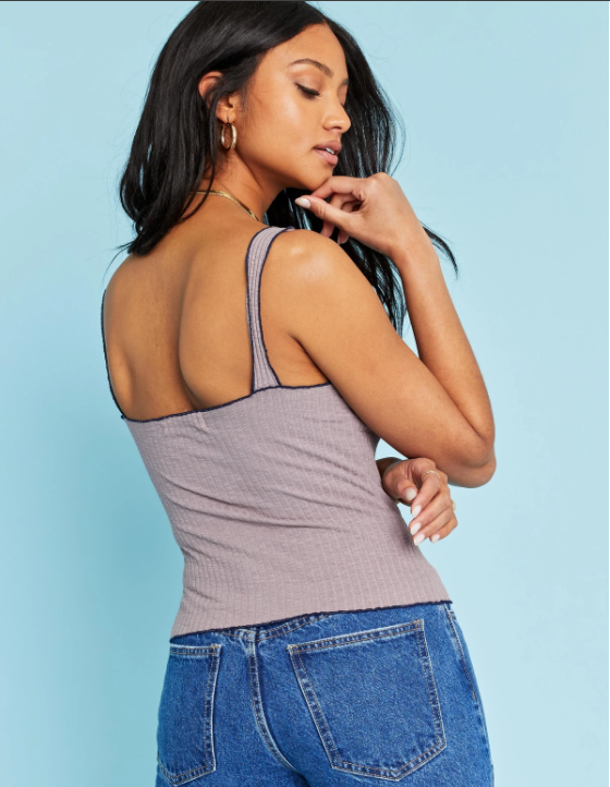 Dusty Lavender Square Neck Contrast Tank Top