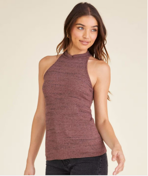 Whiskey Rust Marling Mock Neck Tank Top