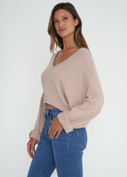Project Social T Ariela Mauve V Neck Top