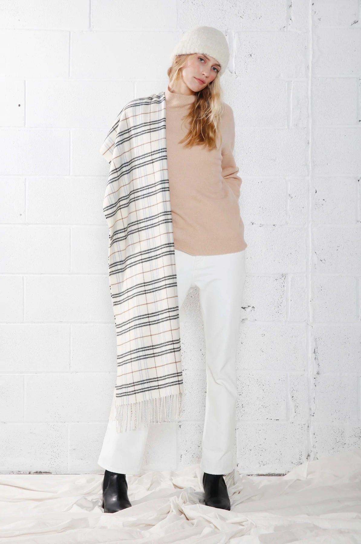 Look By M Ivory Plaid Scarf