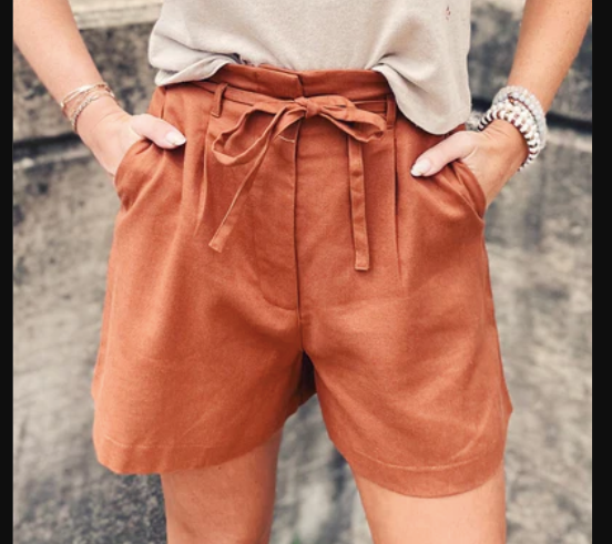 Deluc Helga Chestnut Tie High Waisted Shorts