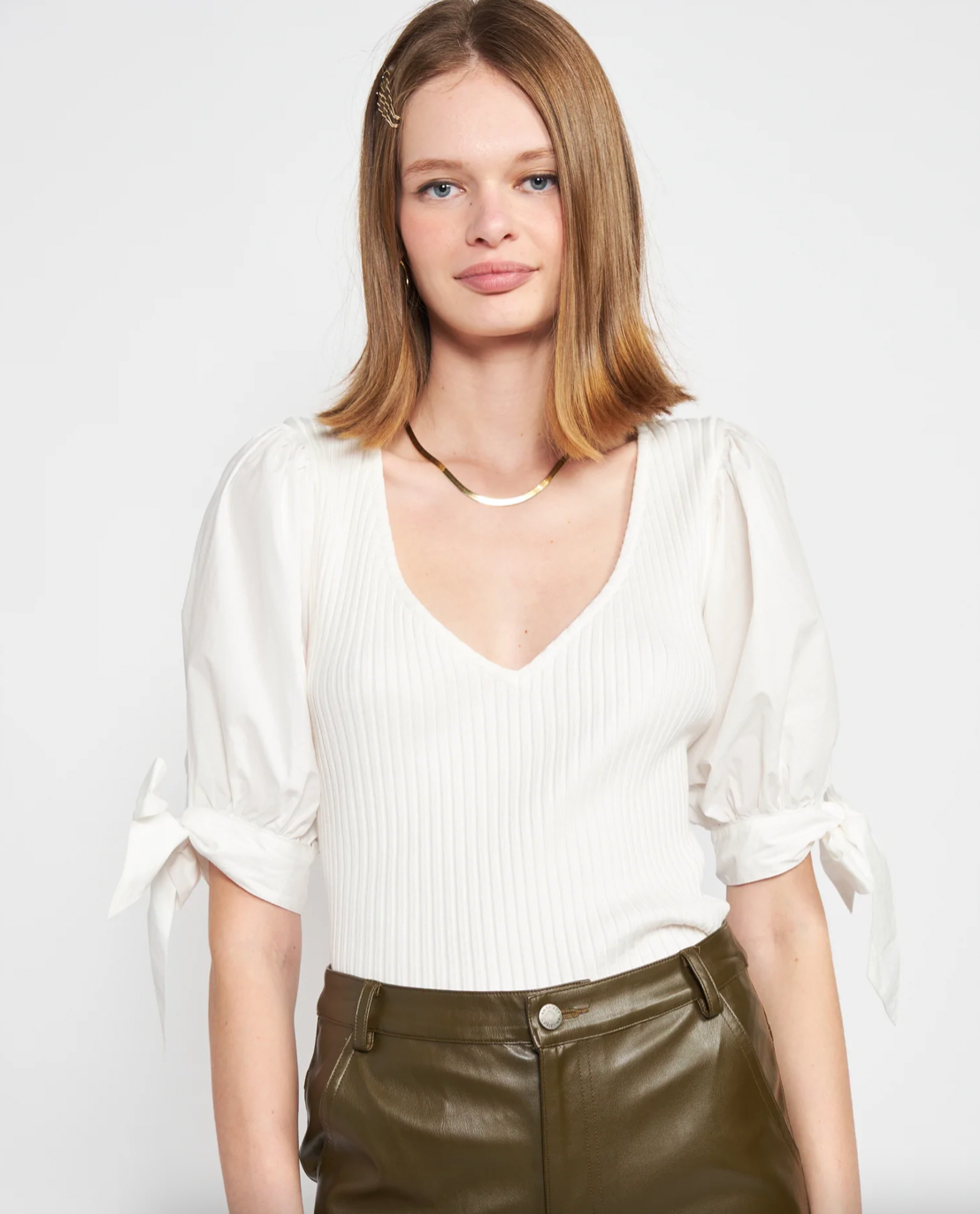 en saison Cream Sorentto Mixed Media Top