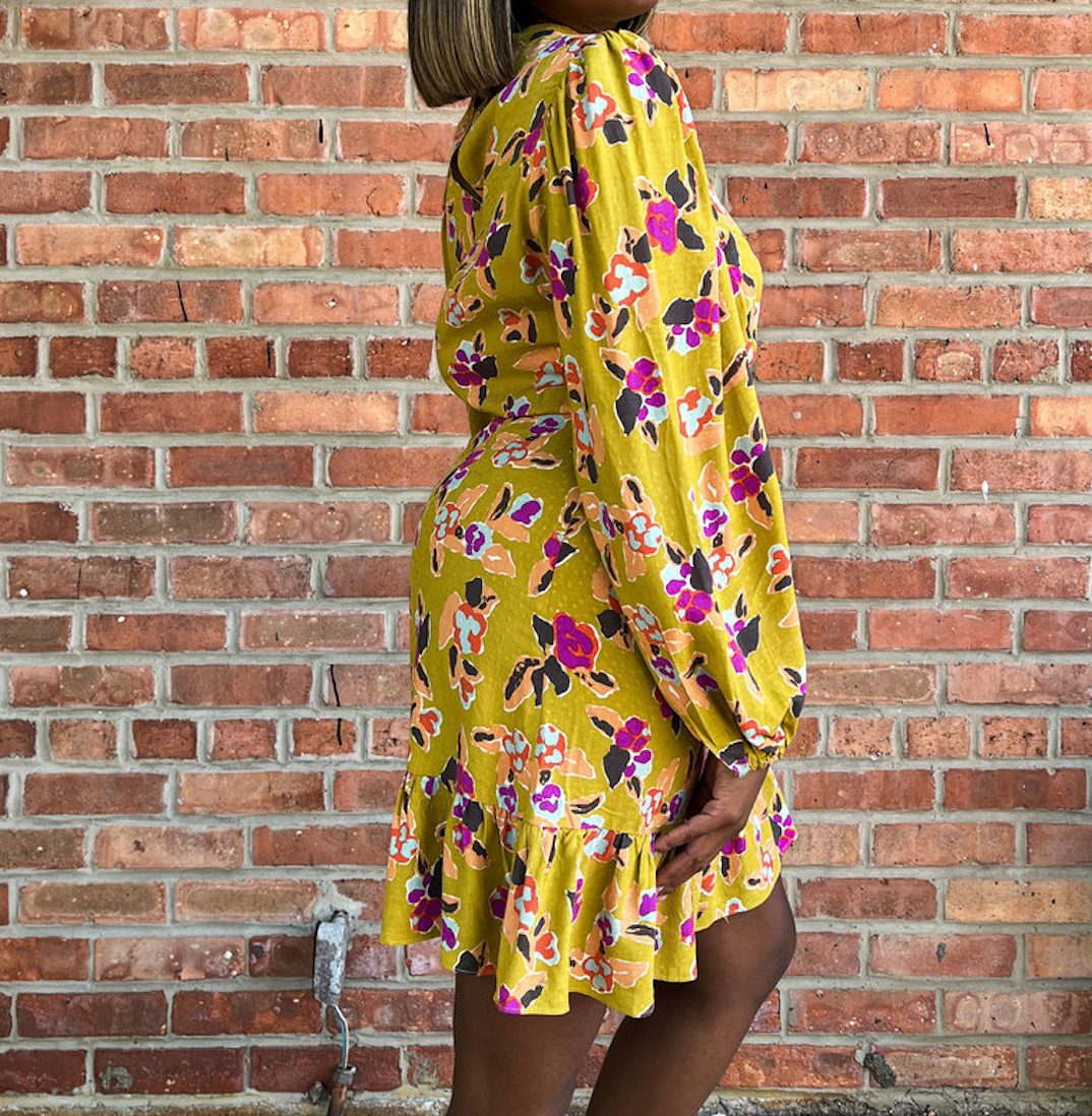 FRNCH Earthy Green Floral Hilda Woven Dress
