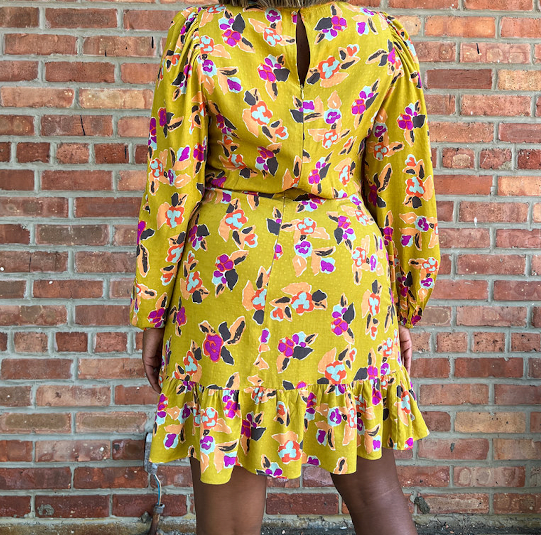 FRNCH Earthy Green Floral Hilda Woven Dress