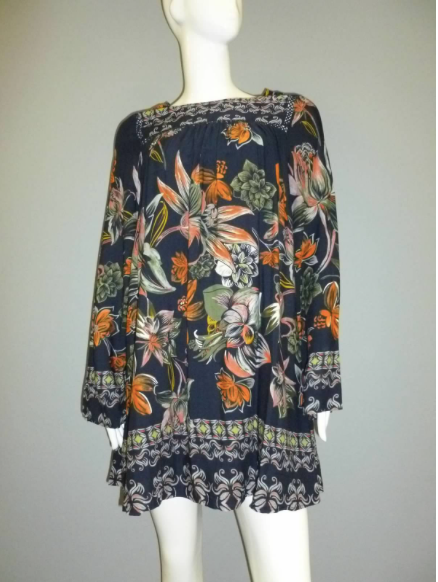 Blue Floral Print Swing Dress