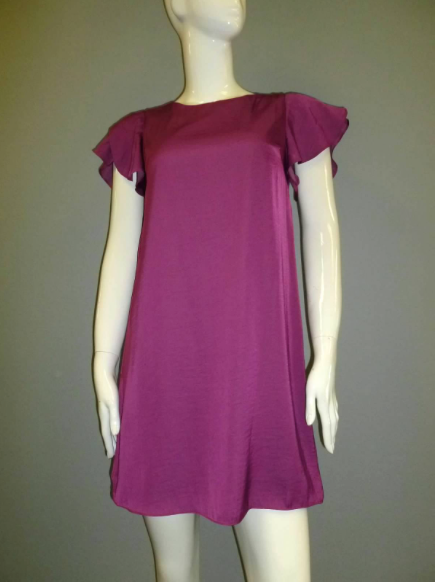 Magenta Satin Ruffled Sleeve Dress