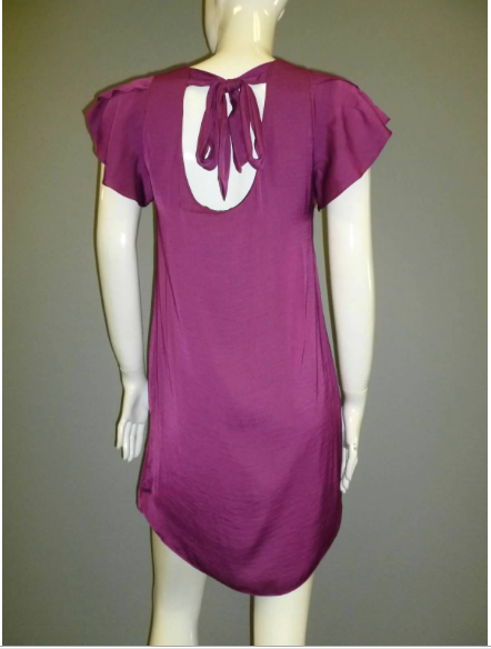 Magenta Satin Ruffled Sleeve Dress