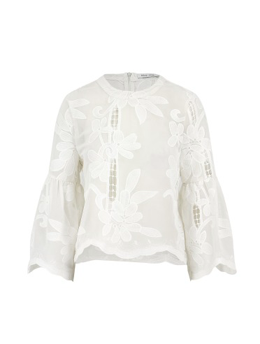 White Embroidered Lace Flare Sleeve Top