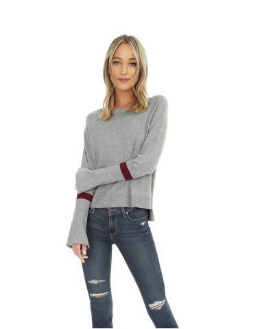 Grey Cashmere Blend Sweater with Bell Sleeve